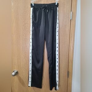 Maniere De Voir Satin Red White Side Stripe Silver Snap Track Athletic Pants